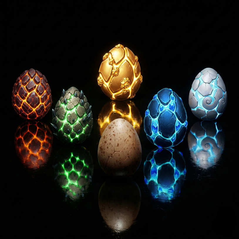 Huevos de dragón brillantes en la oscuridad